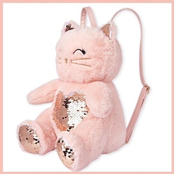 Plush Cat Mini Backpack Flip Sequin - Picture 2 of 3